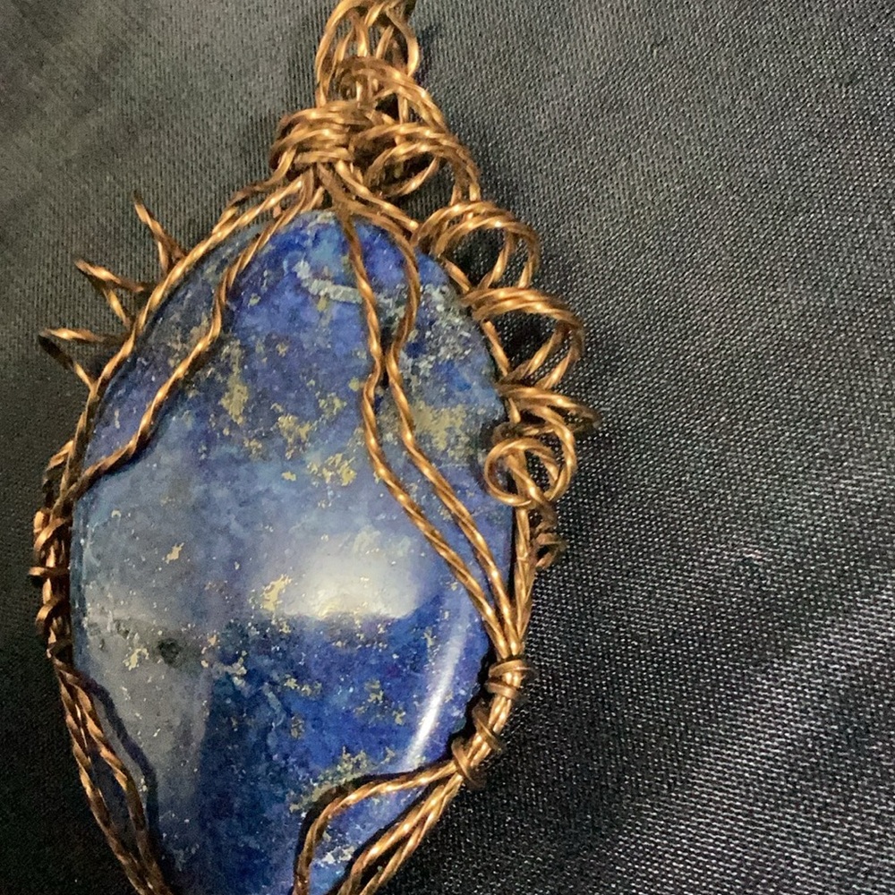 Handcrafted Lapis Lazoli Stone Pendant wire wrapped with copper